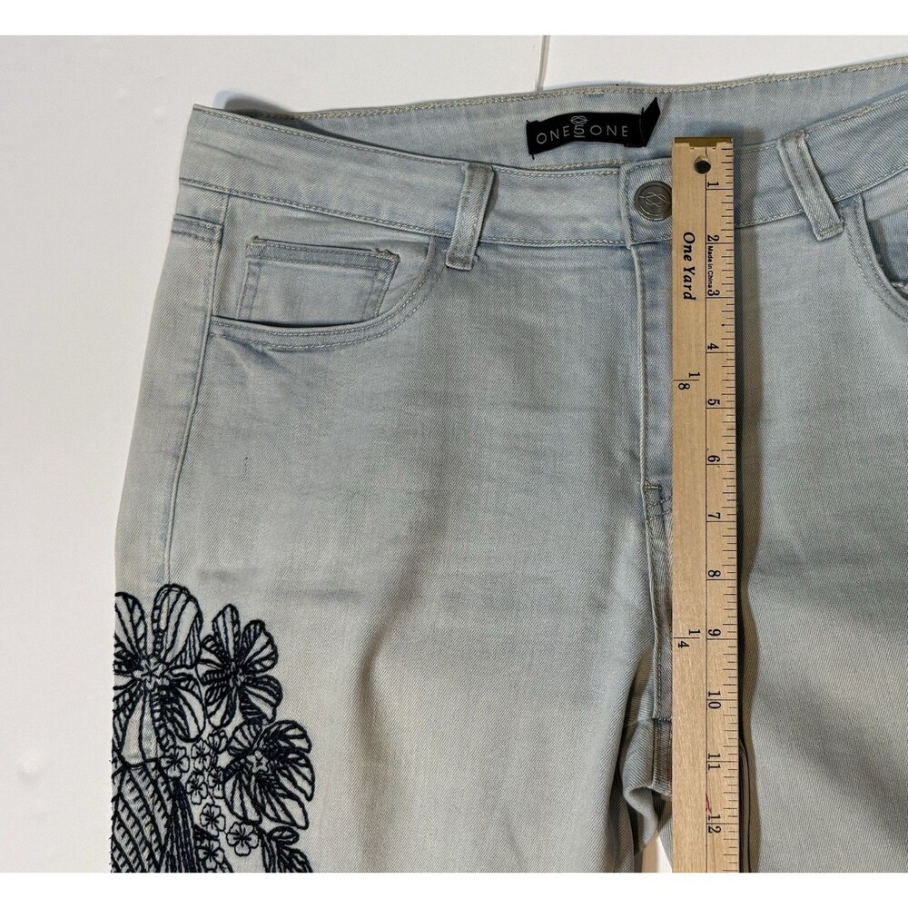 One 5 One Embroidered Floral Skinny Jeans Womens 14 Light Wash Boho Stretch - Picture 5 of 9